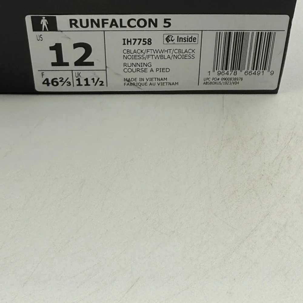 Adidas Runfalcon 5 Shoes Men Size 12 Black White Running IH7758